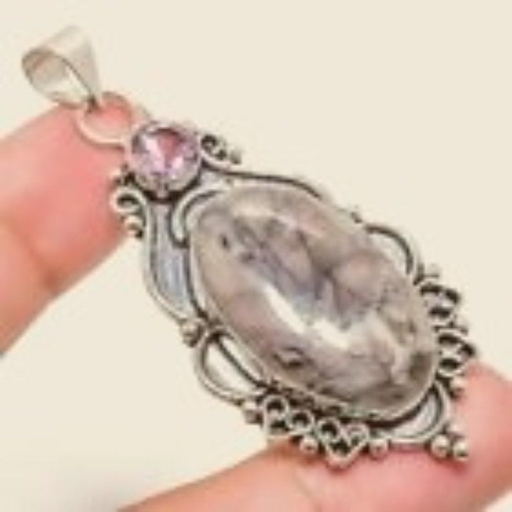 Butterfly Jasper Amethyst Gemstone Pendant (Only)